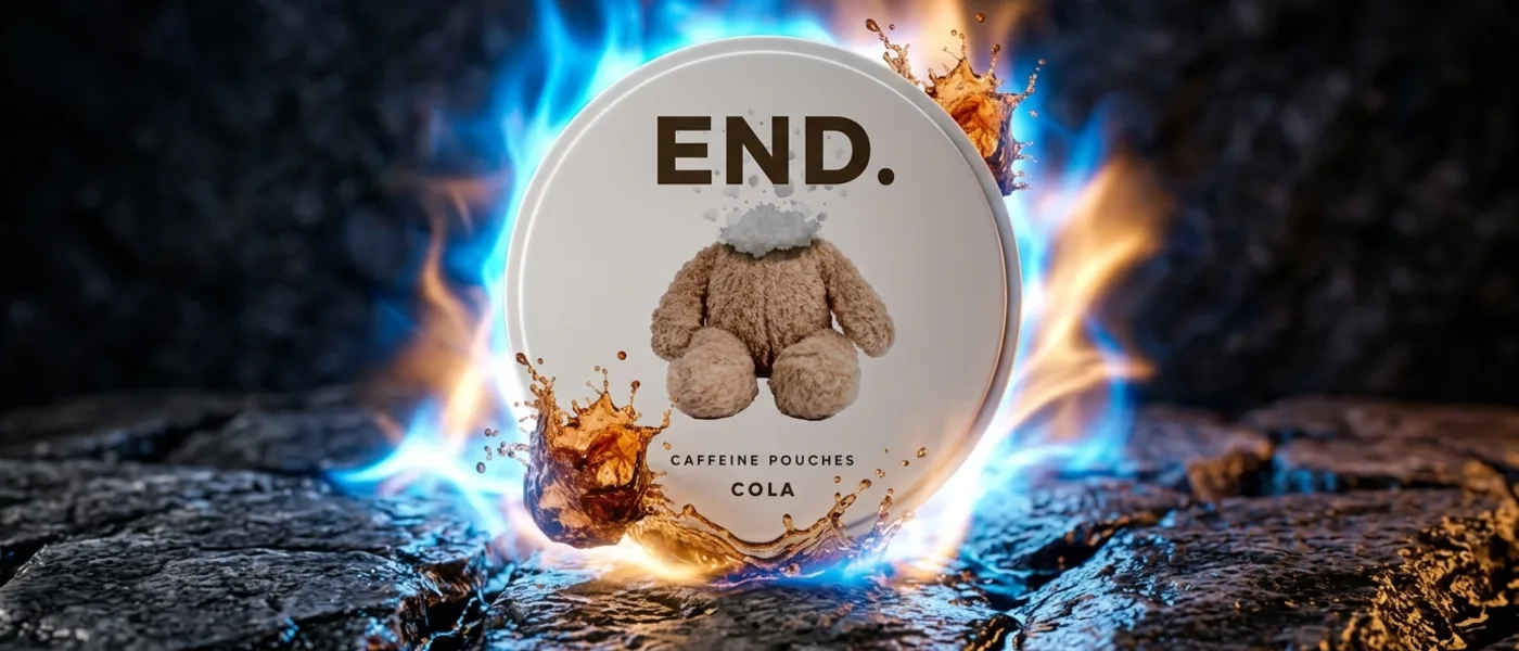 A single caffeine pouch can in close up with energy cues