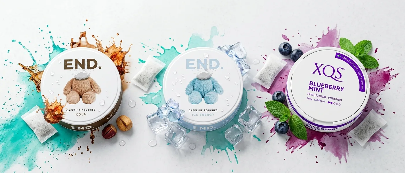 A colourful spread of energy and caffeine pouch flavours
