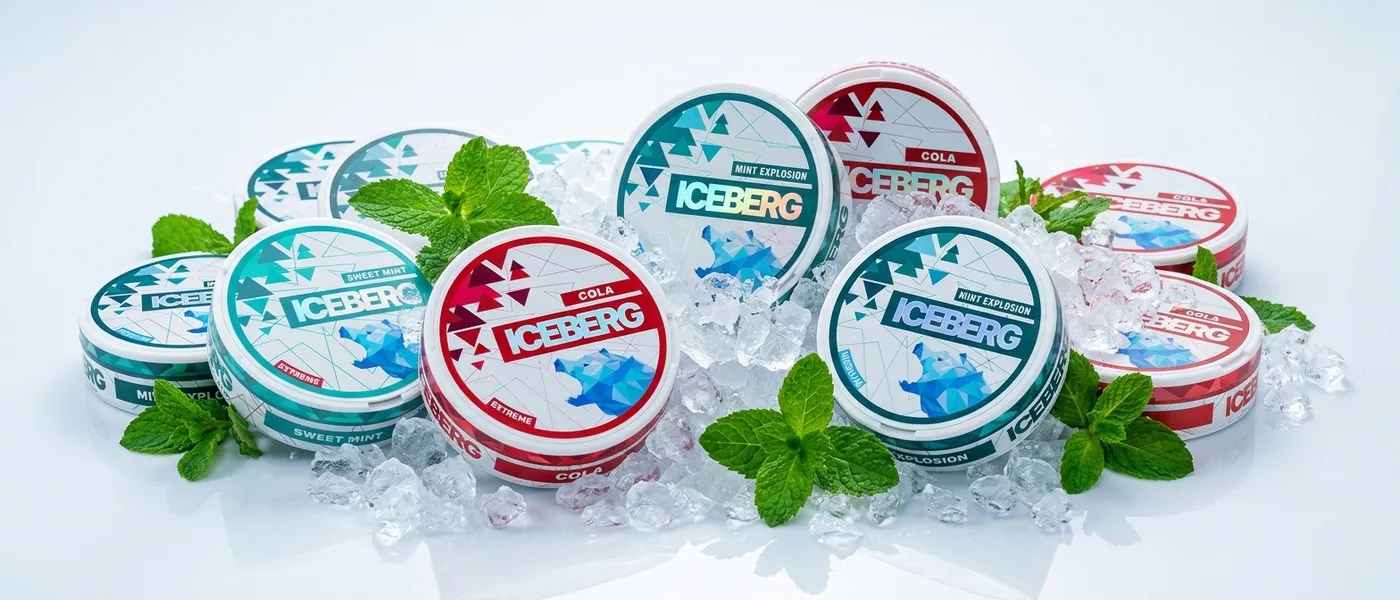 A colourful spread of Iceberg nicotine pouch flavours