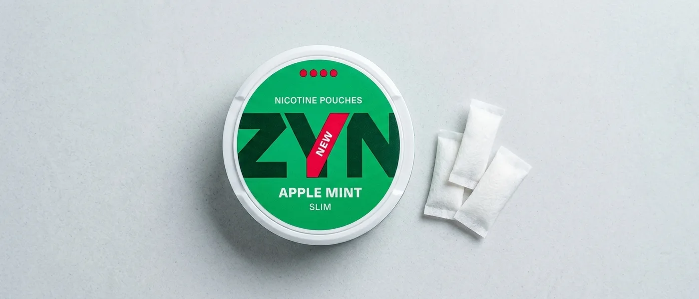 A ZYN nicotine pouch can with clean all-white pouches