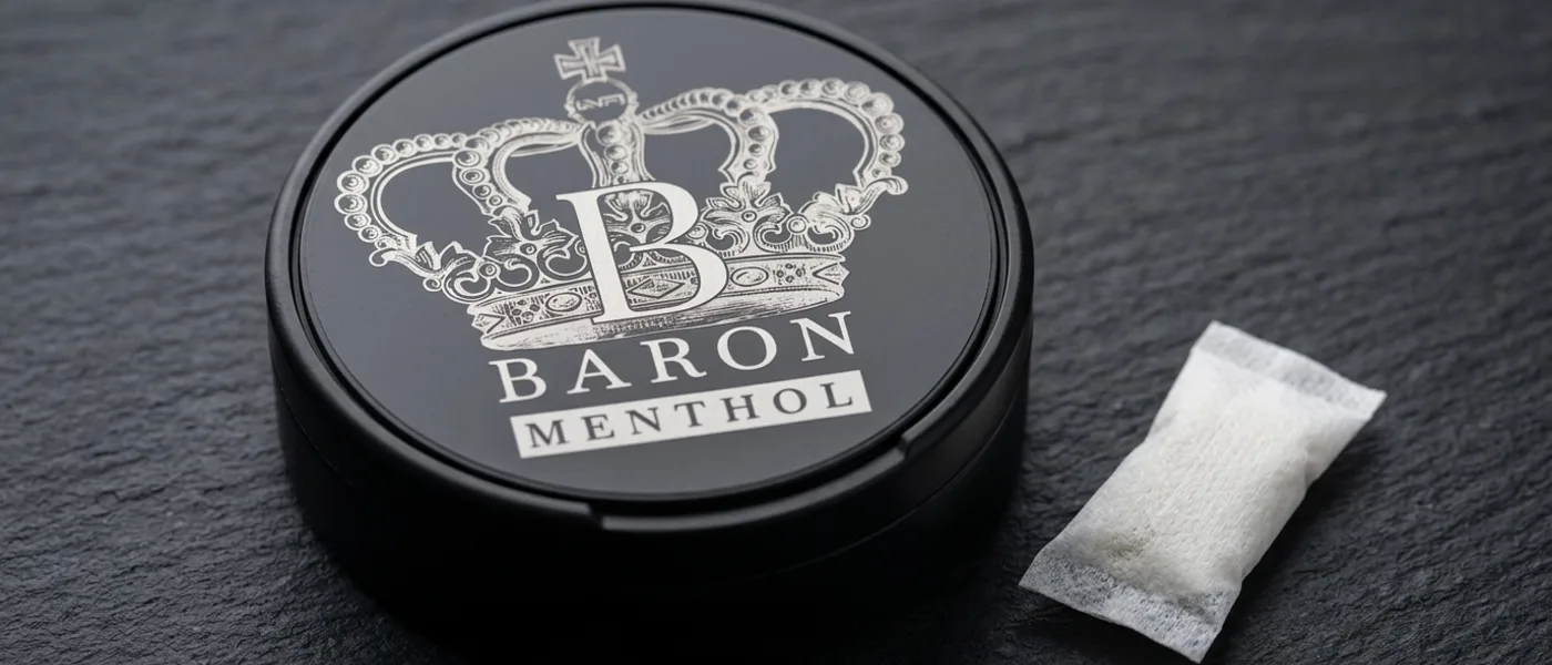 Detailní záběr plechovky značky Baron s logem značky