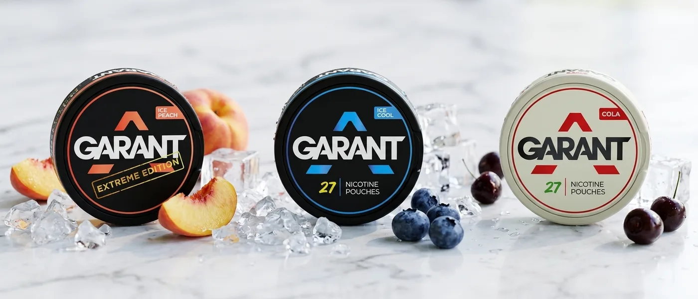Pestrá nabídka příchutí nikotinových sáčků značky Garant